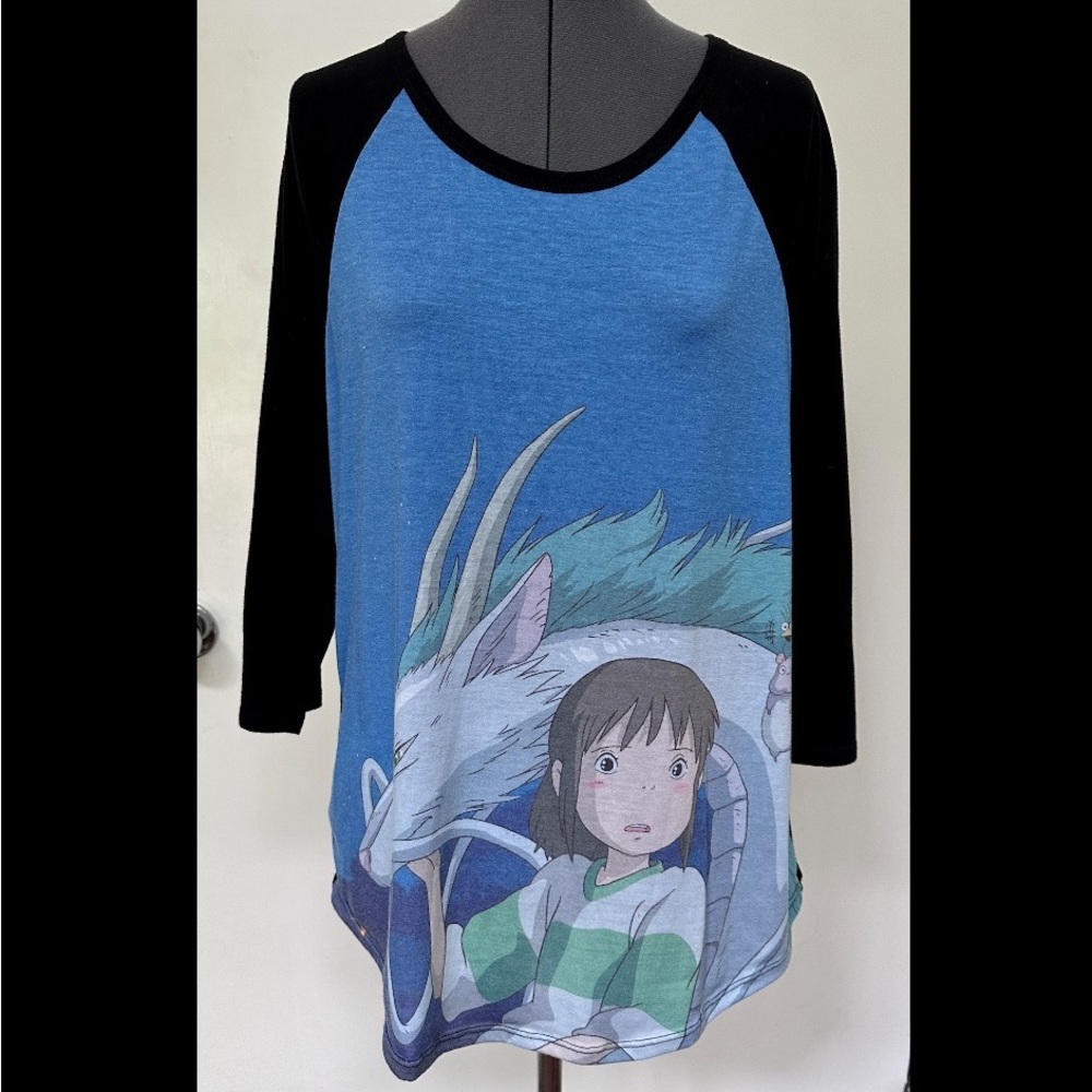 STUDIO GHIBLI SPIRITED AWAY LADIES TEE BASEBALL SHIRT TOP 3/4 RAGLAN SLEEVE XL